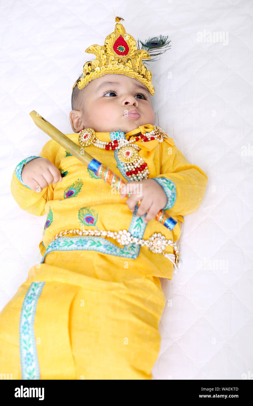 Picture of Indian Little child wearing Lord Krishna costume and ...