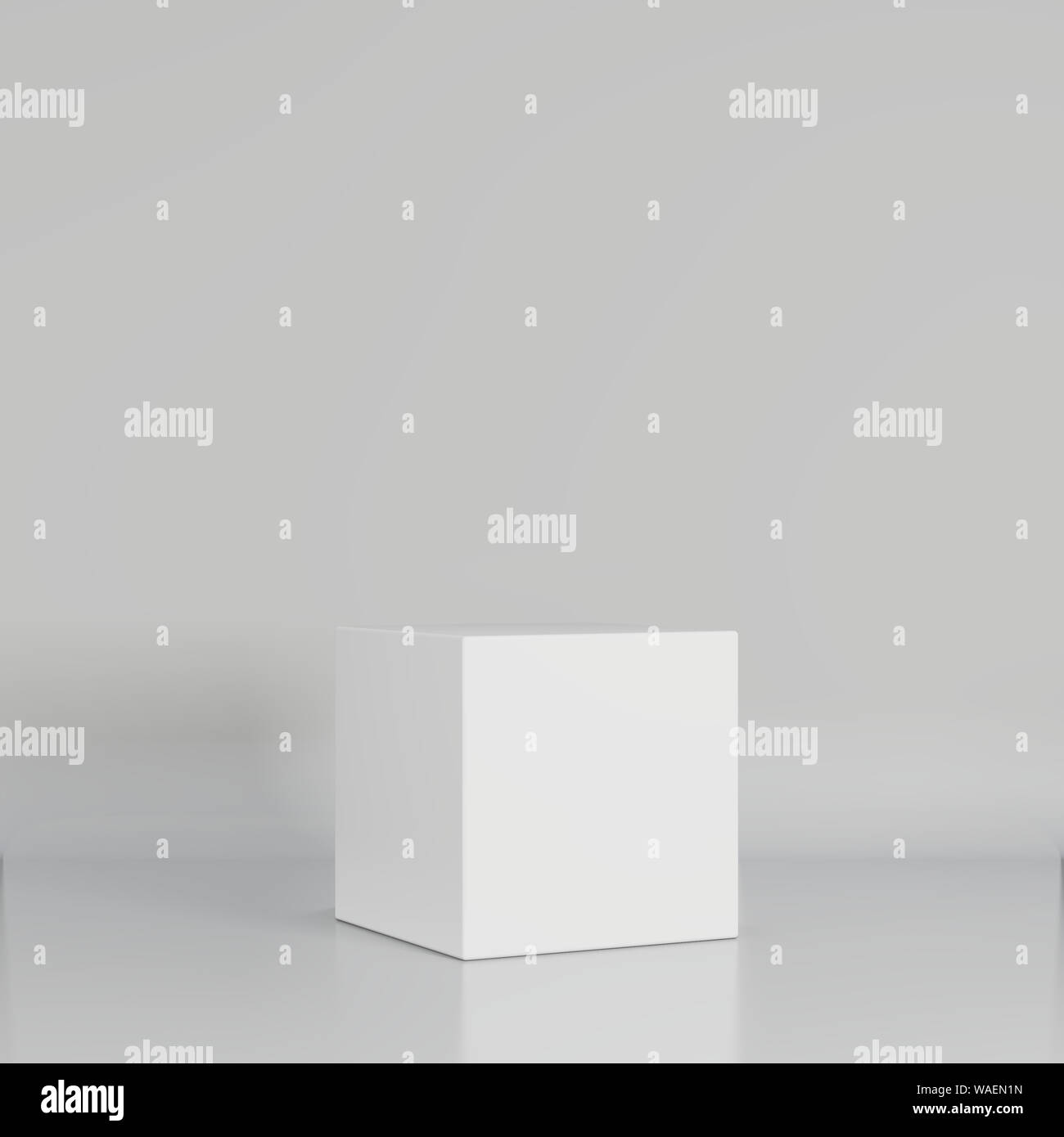 White pedestal in light studio. 3d rendering background Stock Photo - Alamy