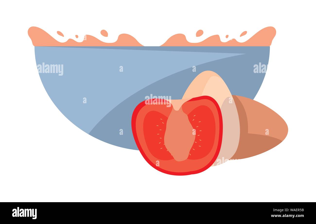 bowl tomato and eggs preparation cooking vector illustration Stock ...