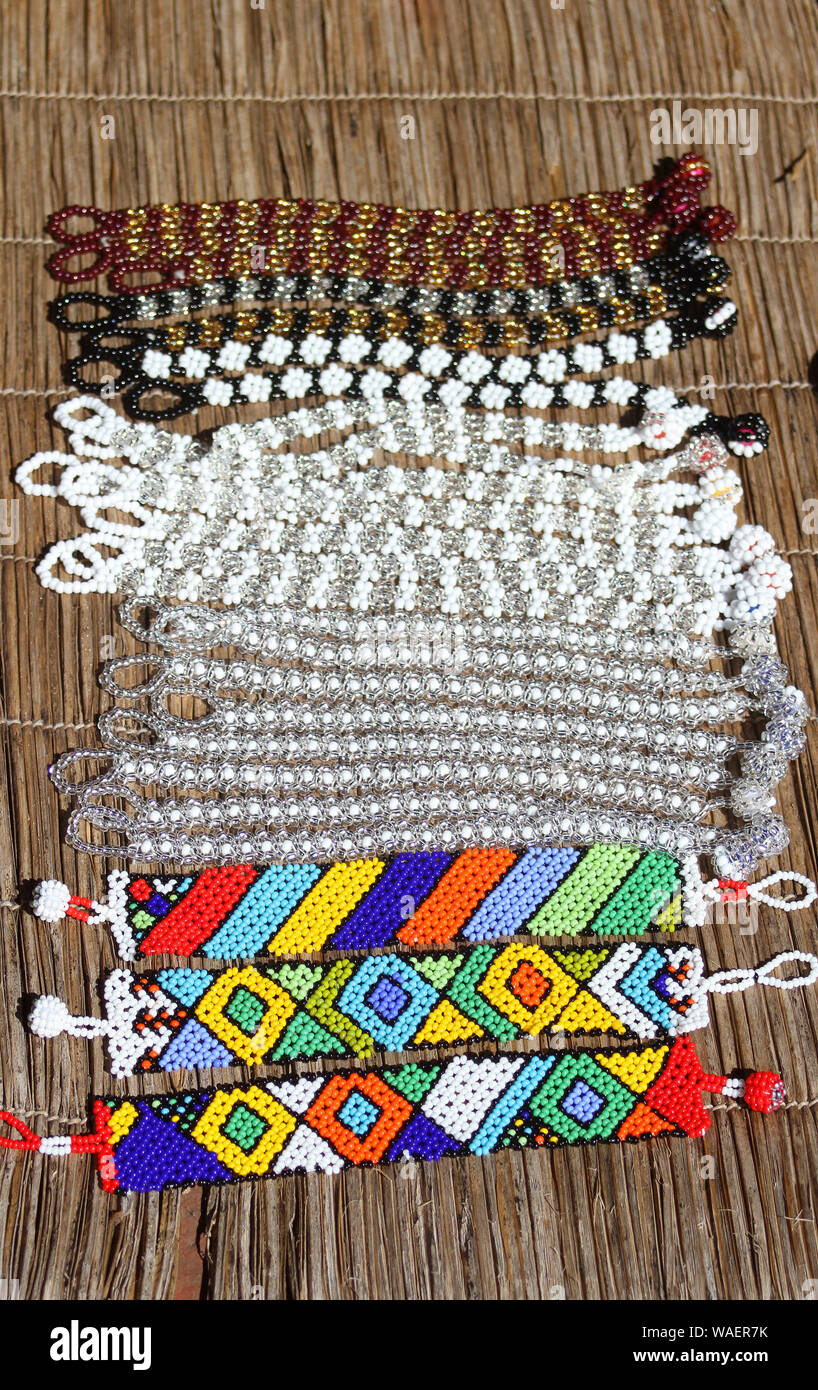 Beaded jewellery sold as souvenirs on display at Lesedi Cultural