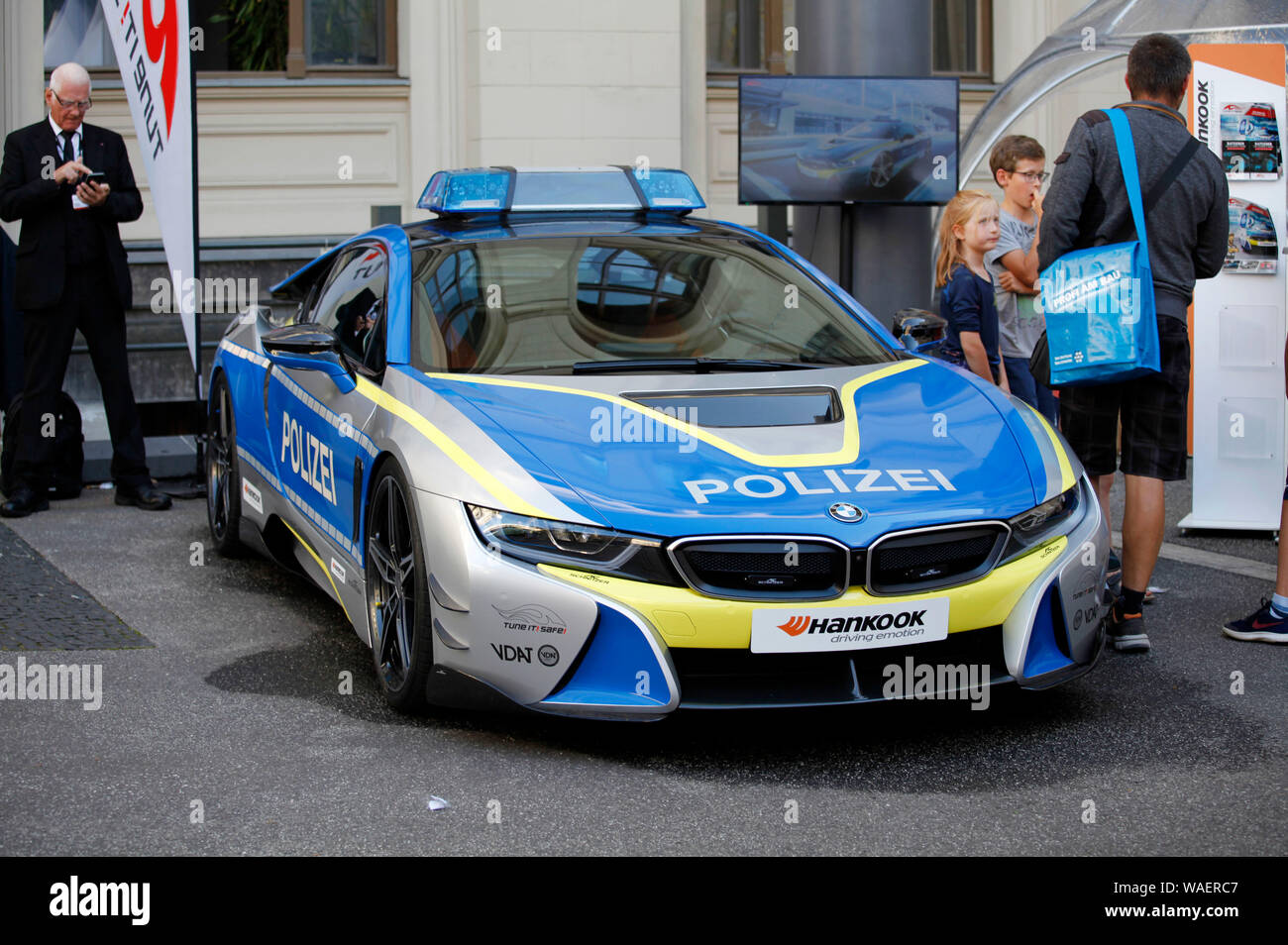 Berlin, Deutschland. 18th Aug, 2019. BMW i8 by AC Schnitzer as police car  at the day of the open door of the Federal Government in the Federal  Ministry of Transport. Berlin, 18.8.2019