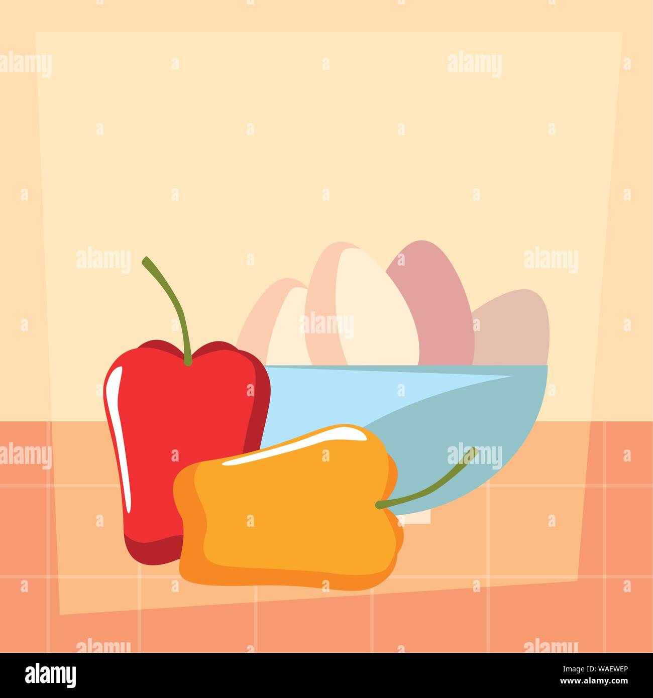 bowl with eggs pepper preparation cooking vector illustration Stock ...