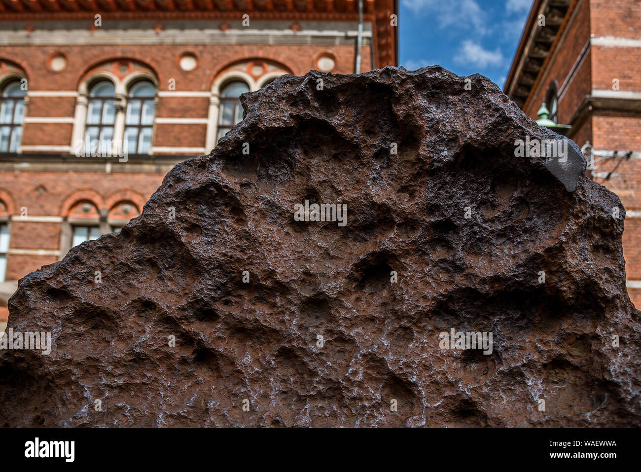 Close up of the iron meteorite Agpalilik outside the Geological Museum in Copenhagen, Denmark, August 16, 2019 Stock Photo