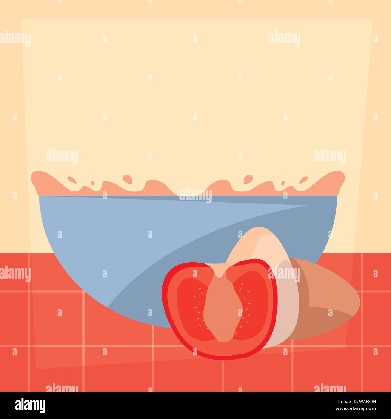 bowl tomato eggs preparation cooking vector illustration Stock Vector ...