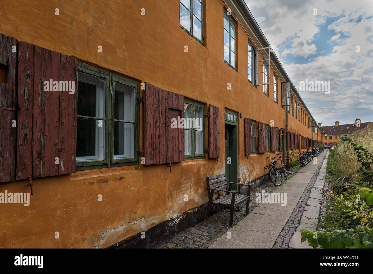 Nyboder, old houses built by the danish king Christian IV in 1631, Copenhagen, Denmark, August 16, 2019 Stock Photo