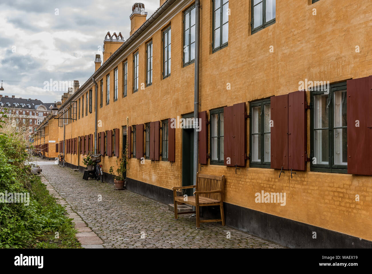 Nyboder, old houses built by the danish king Christian IV in 1631, Copenhagen, Denmark, August 16, 2019 Stock Photo