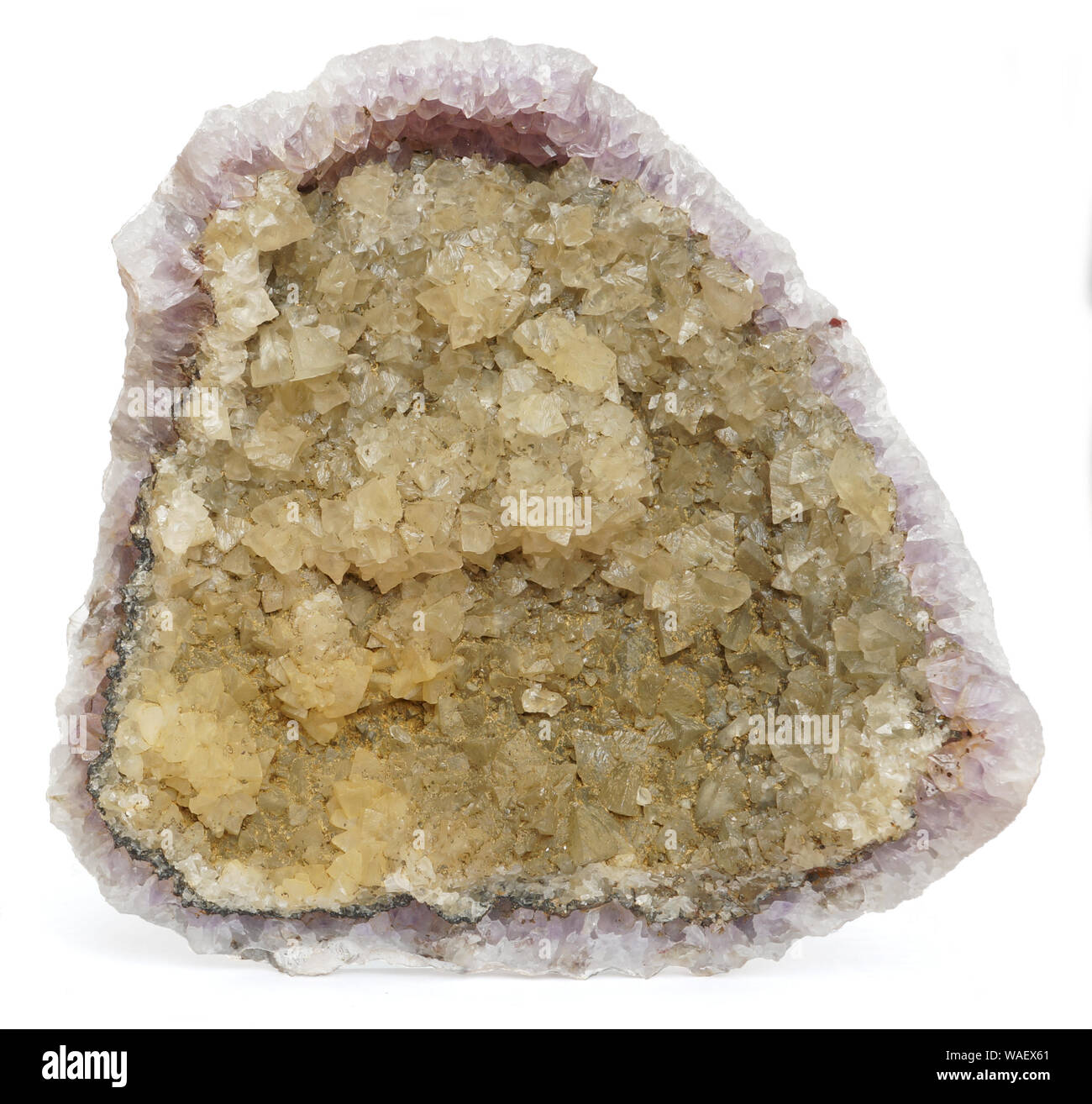 Geode With Light Purple Amethyst Quartz Crystals Covered By Yellow And Golden Calcite Isolated On A White Background Stock Photo Alamy Geode With Light Purple Amethyst Quartz Crystals Covered By Yellow And Golden Calcite Isolated On A White Background Stock Photo Alamy