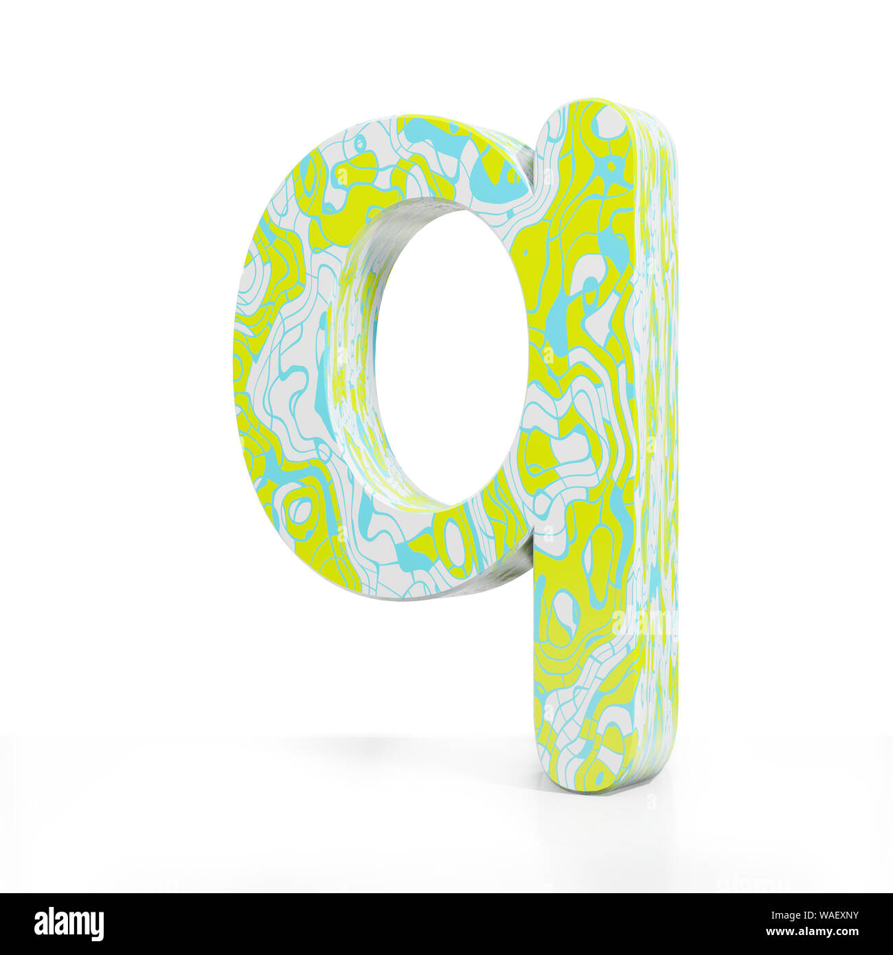 3D rendering letter small Q on white background. Signs and symbols. Colorful Alphabet. Textured materials Stock Photo