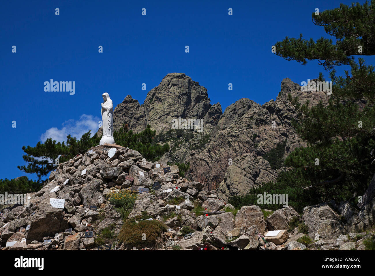 State of Our Lady of the Snows, Col de Bavella, Corsica, France, July 2018 Stock Photo