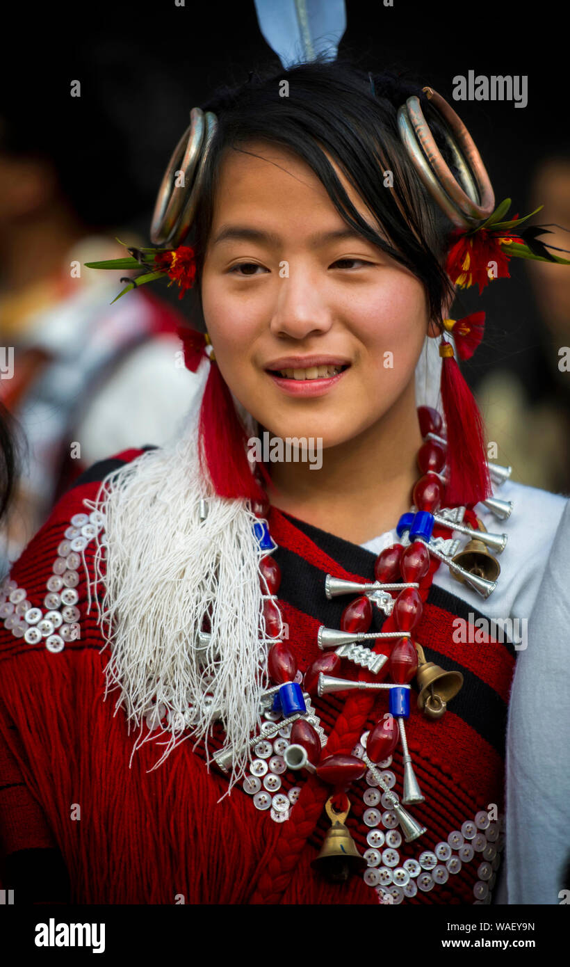 NAGALAND, INDIA, December 2013, Naga tribal girl Portrait during ...