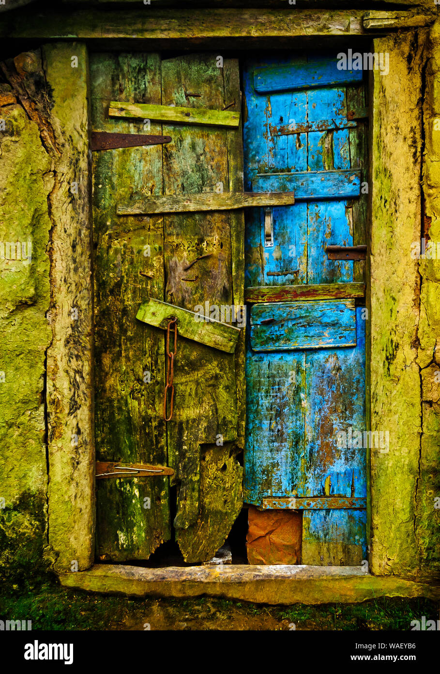 Old wood doors, Meghalaya, India. Stock Photo