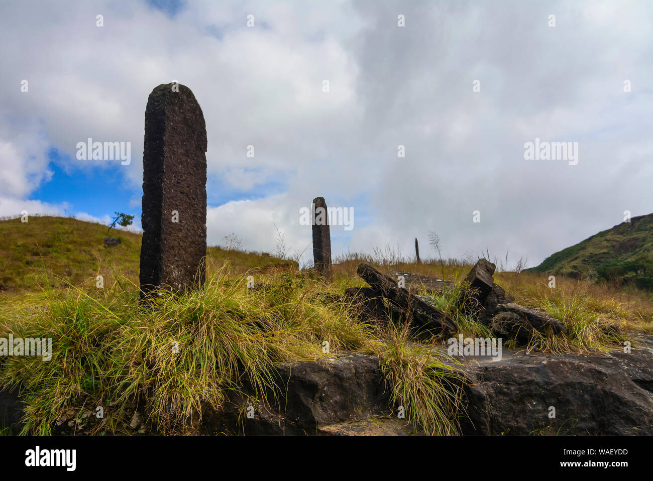 Khasi monoliths for remembering ancestors, Cherrapunjee, Meghalaya, India. Stock Photo