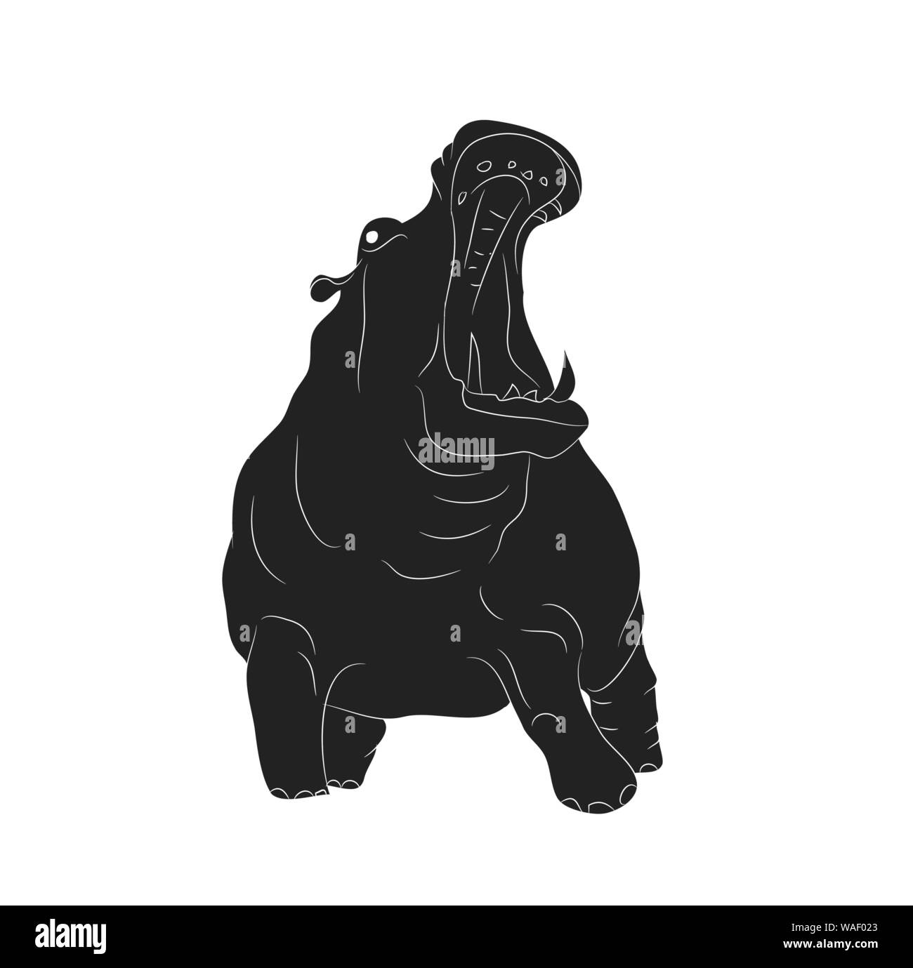 Hippo stands drawing silhouette, vector, white background Stock Vector