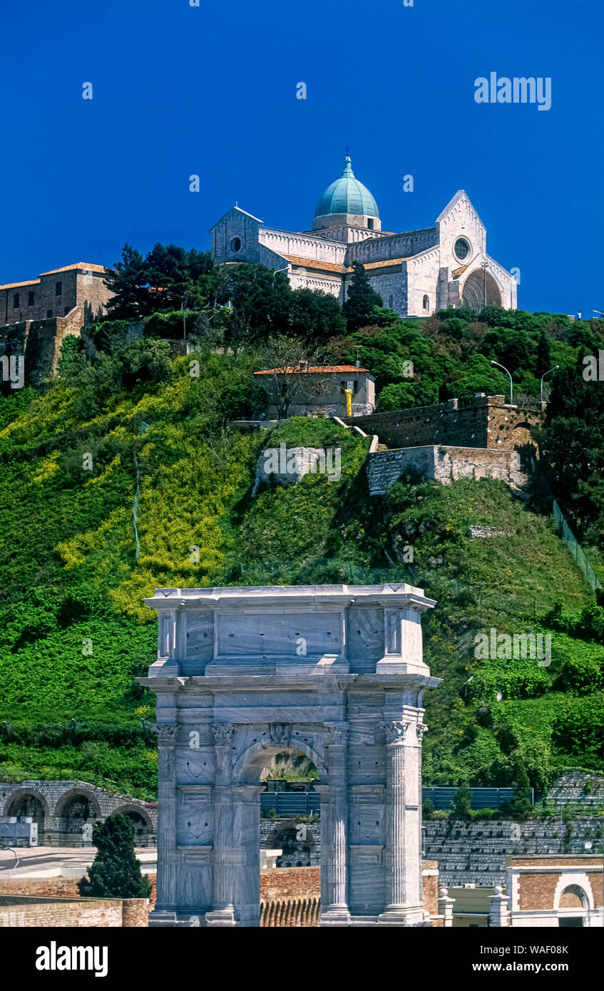 Italy Marche Ancona - Traiano arc and San Ciriaco cathedral Stock Photo
