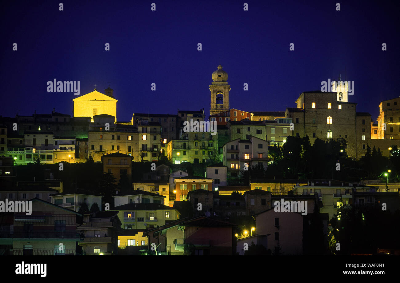 Italy Marche Castefidardo nocturnal View Stock Photo
