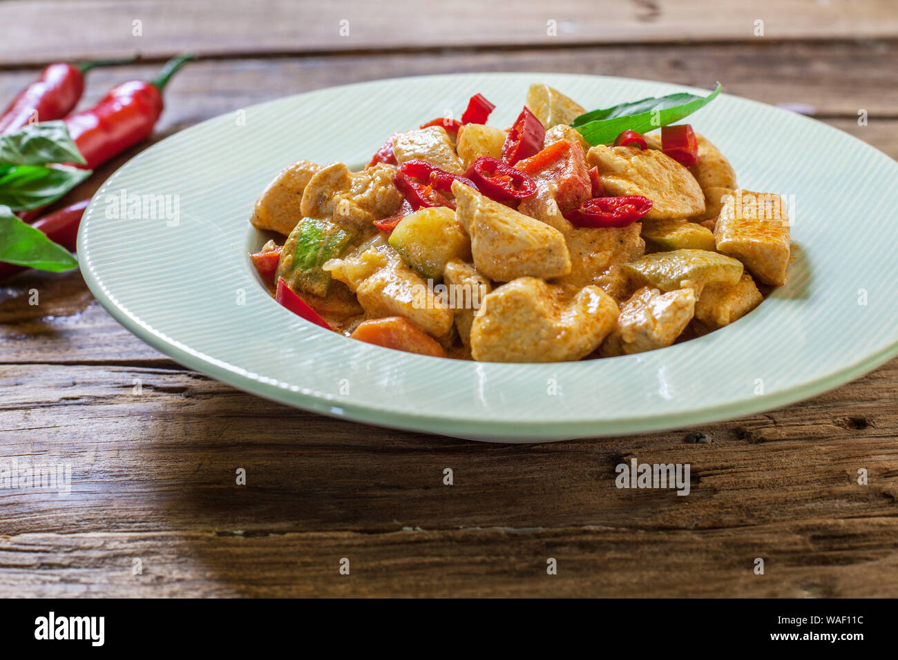 Tikka Masala indian chicken curry with basmati rice Stock Photo