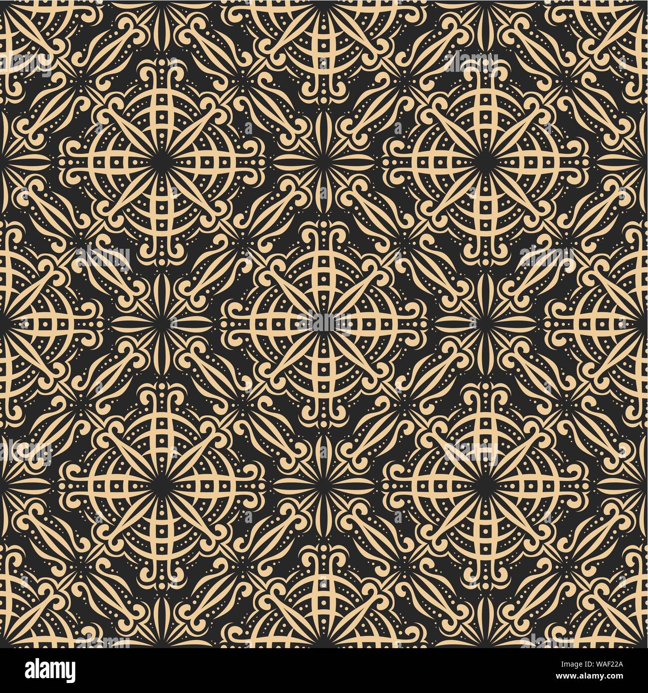 Vector decorative seamless pattern, indian repeating ornament with unusual pale golden design elements, vintage ethnic theme for wallpaper, trendy gra Stock Vector