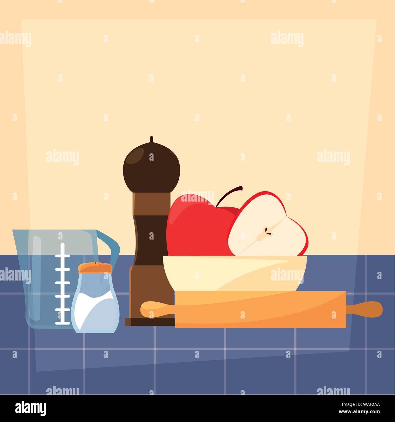 shaker pepper apples salt rolling pin preparation cooking vector ...