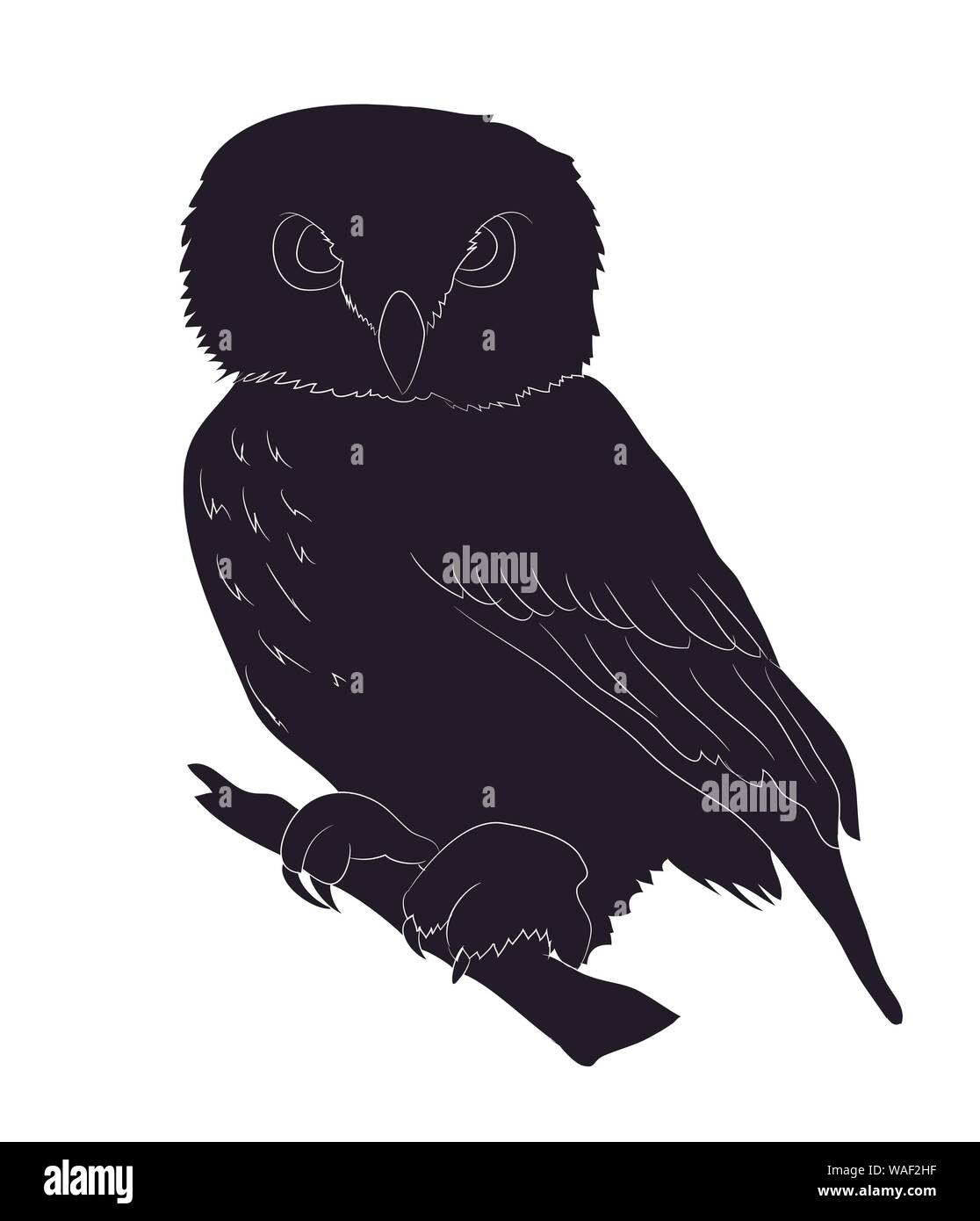 owl stands drawing silhouette, vector, white background Stock Vector