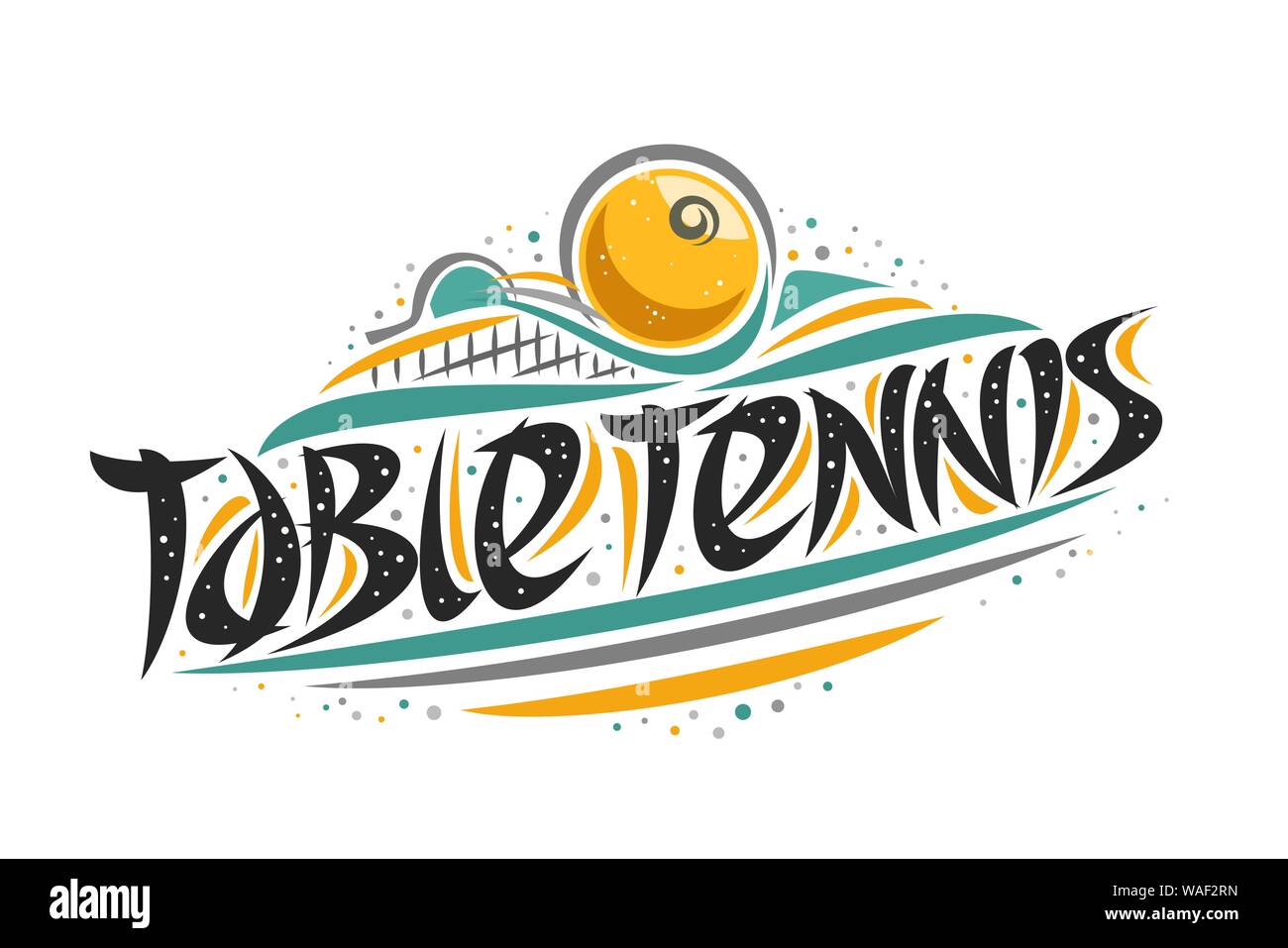 Vector logo for Table Tennis, outline creative illustration of hitting ball in goal, original decorative brush typeface for words table tennis, simpli Stock Vector