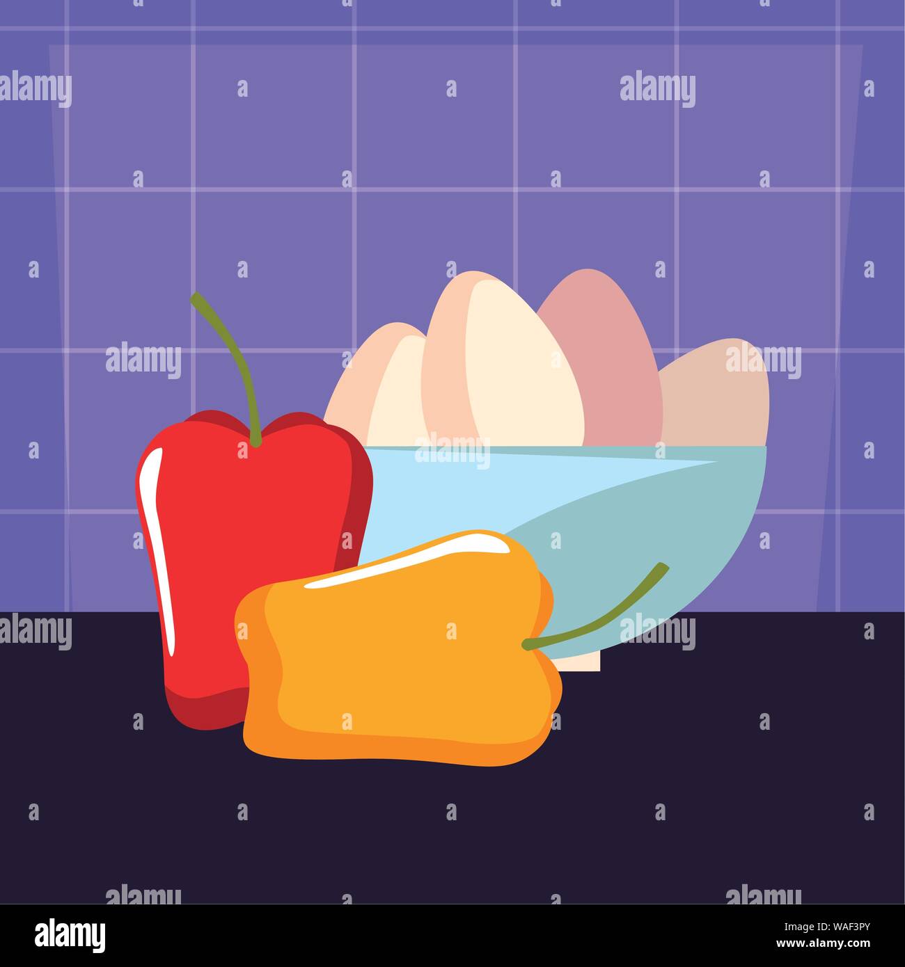 bowl with eggs pepper preparation cooking vector illustration Stock ...