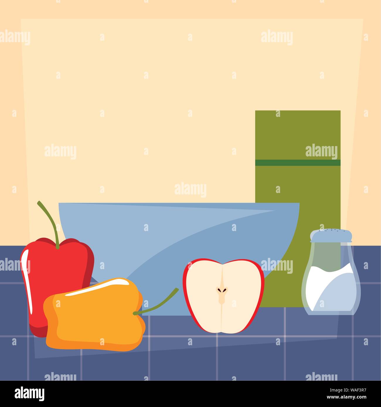 bowl apple salt pepper preparation cooking vector illustration Stock ...