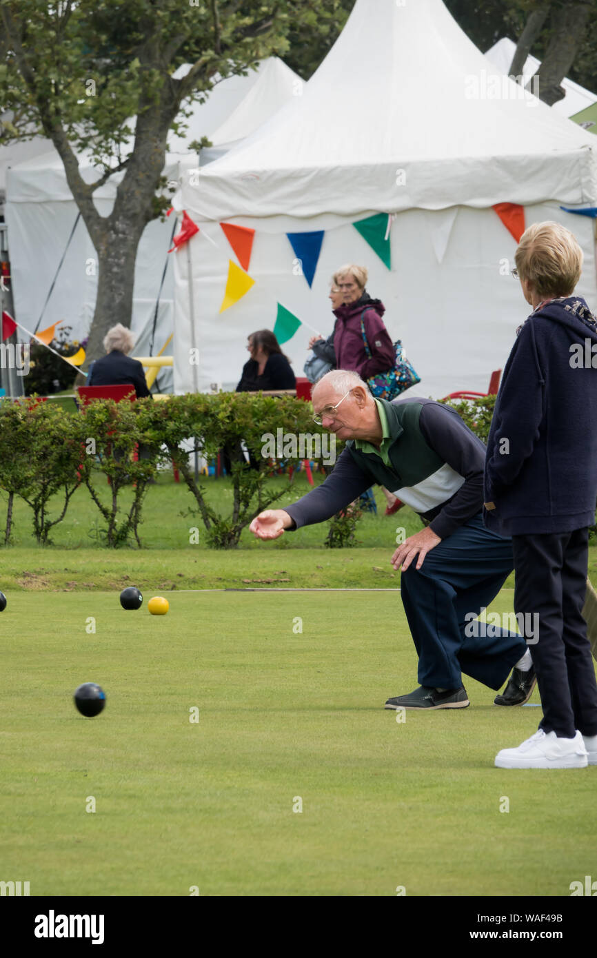 A man playing bowls at the 2019 Southport Flower Show. Stock Photo