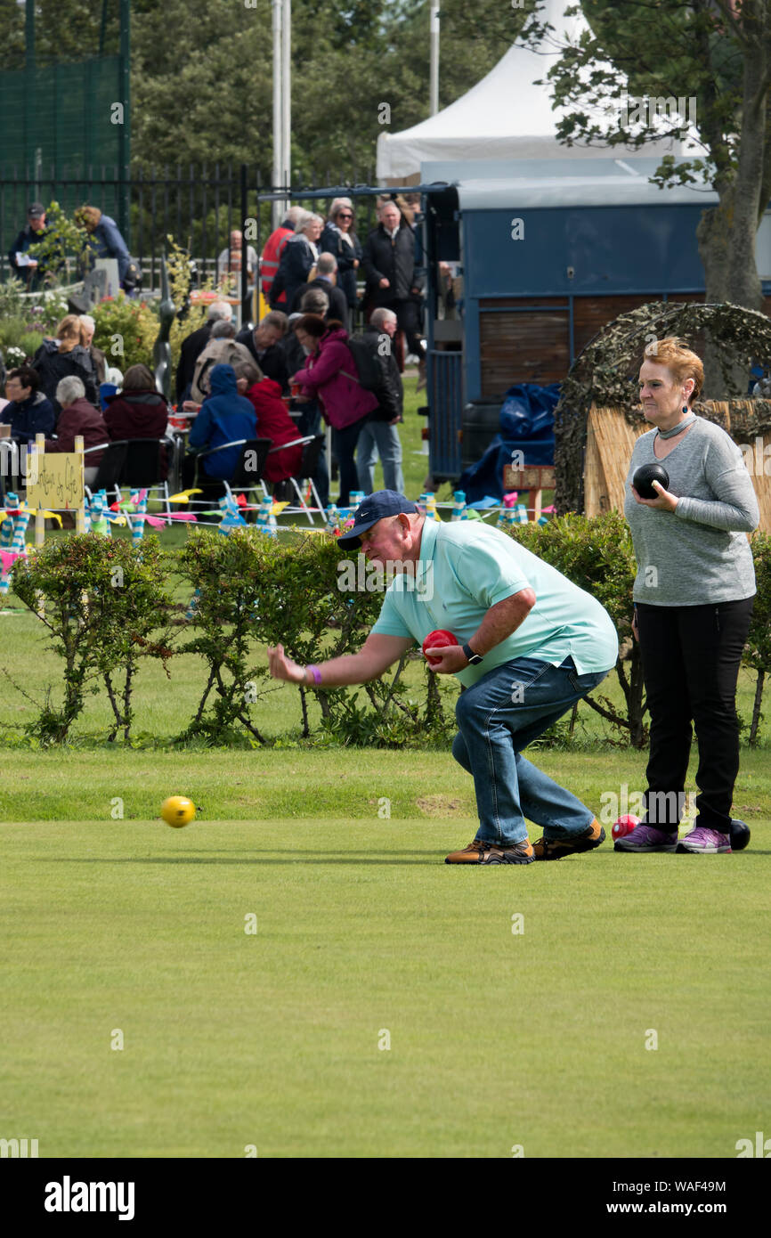 A man playing bowls at the 2019 Southport Flower Show. Stock Photo