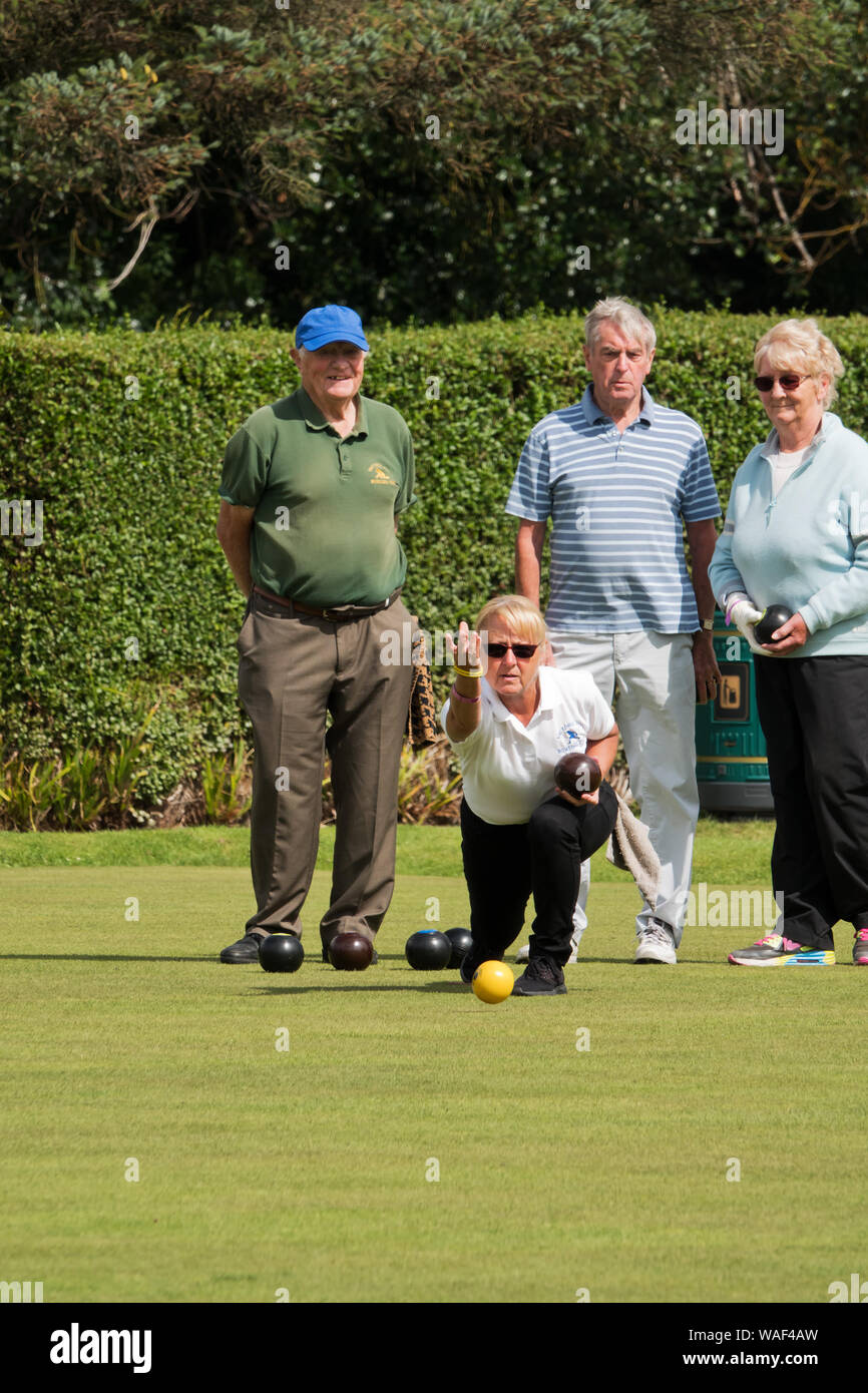 Woman playing bowls at the 2019 Southport Flower Show. Stock Photo