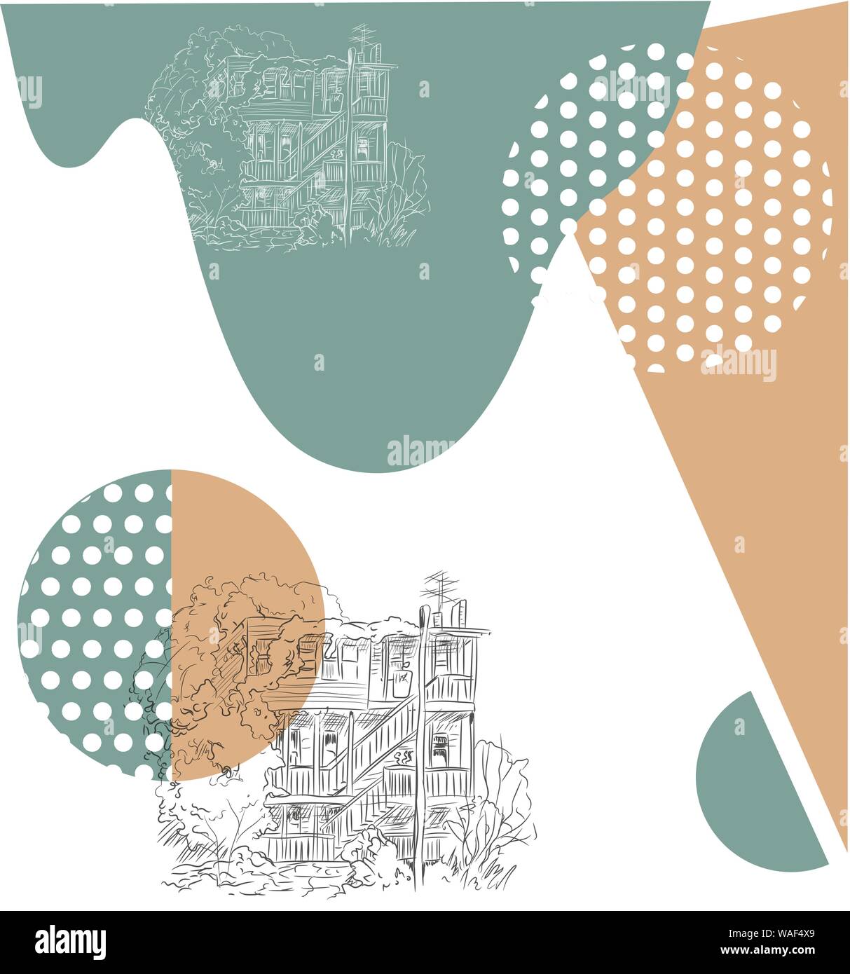 abstract shapes with brushstrokes vector, white background Stock Vector