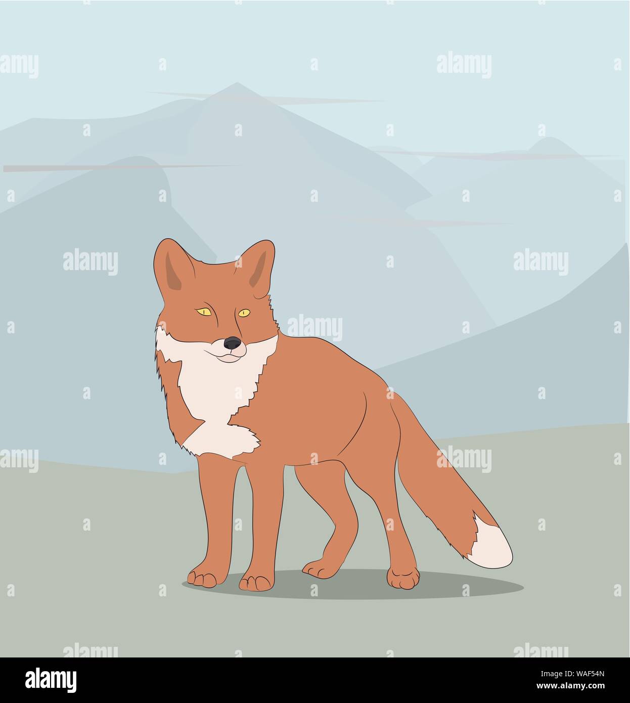 redhead fox stands on nature background, vector Stock Vector