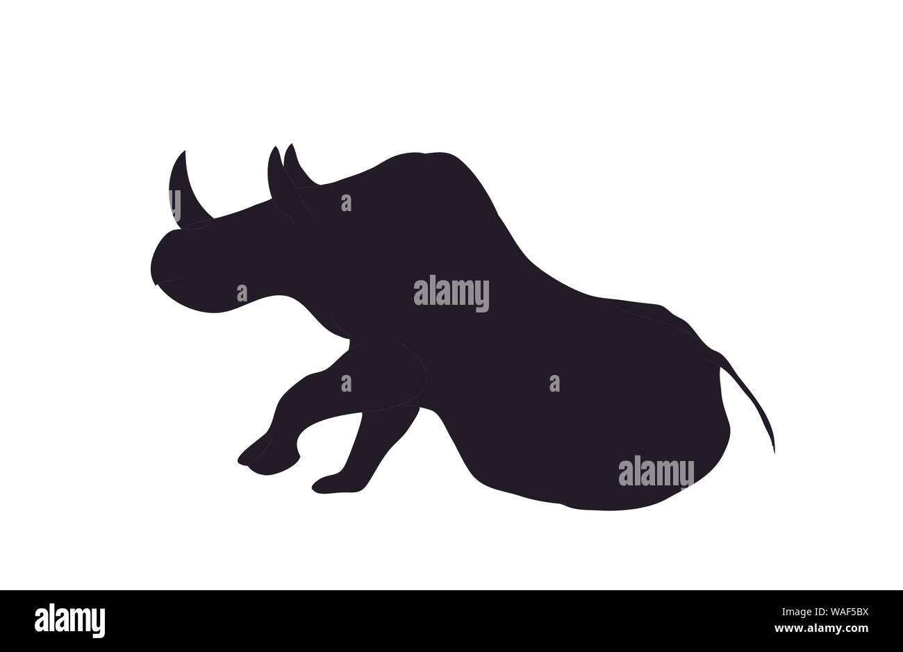 vector illustration of gray rhino, drawing silhouette, vector, white background Stock Vector