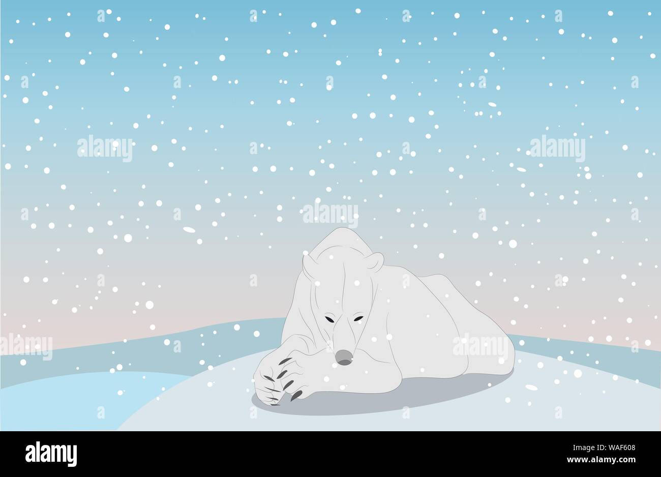 vector illustration of a polar bear, which lies in the snow on the nature, vector Stock Vector
