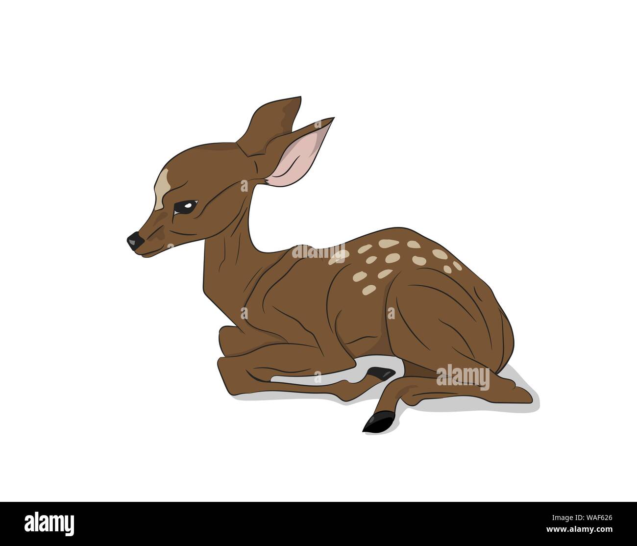 baby deer, lying, silhouette, vector, white background Stock Vector