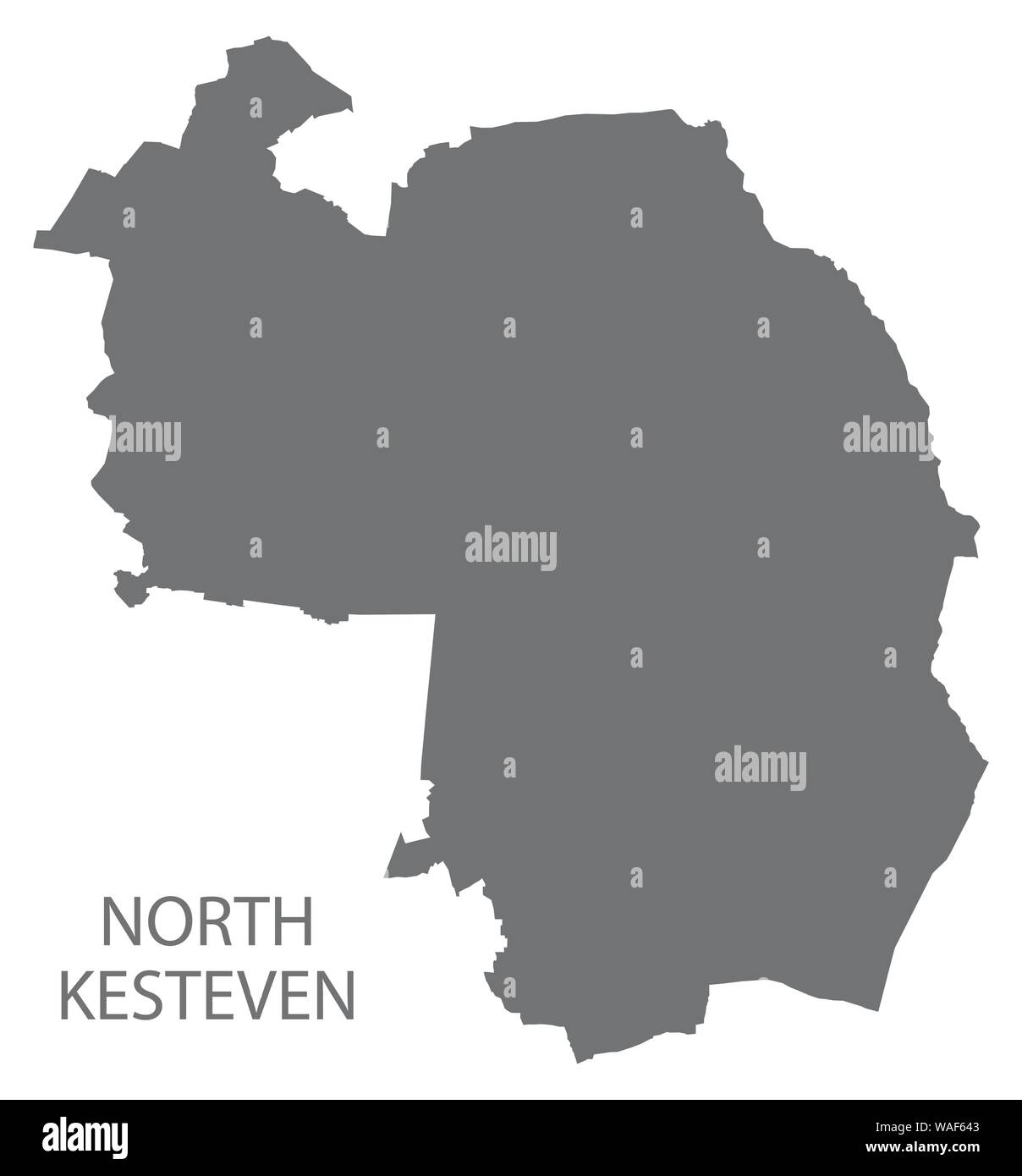 North Kesteven grey district map of East Midlands England UK Stock Vector