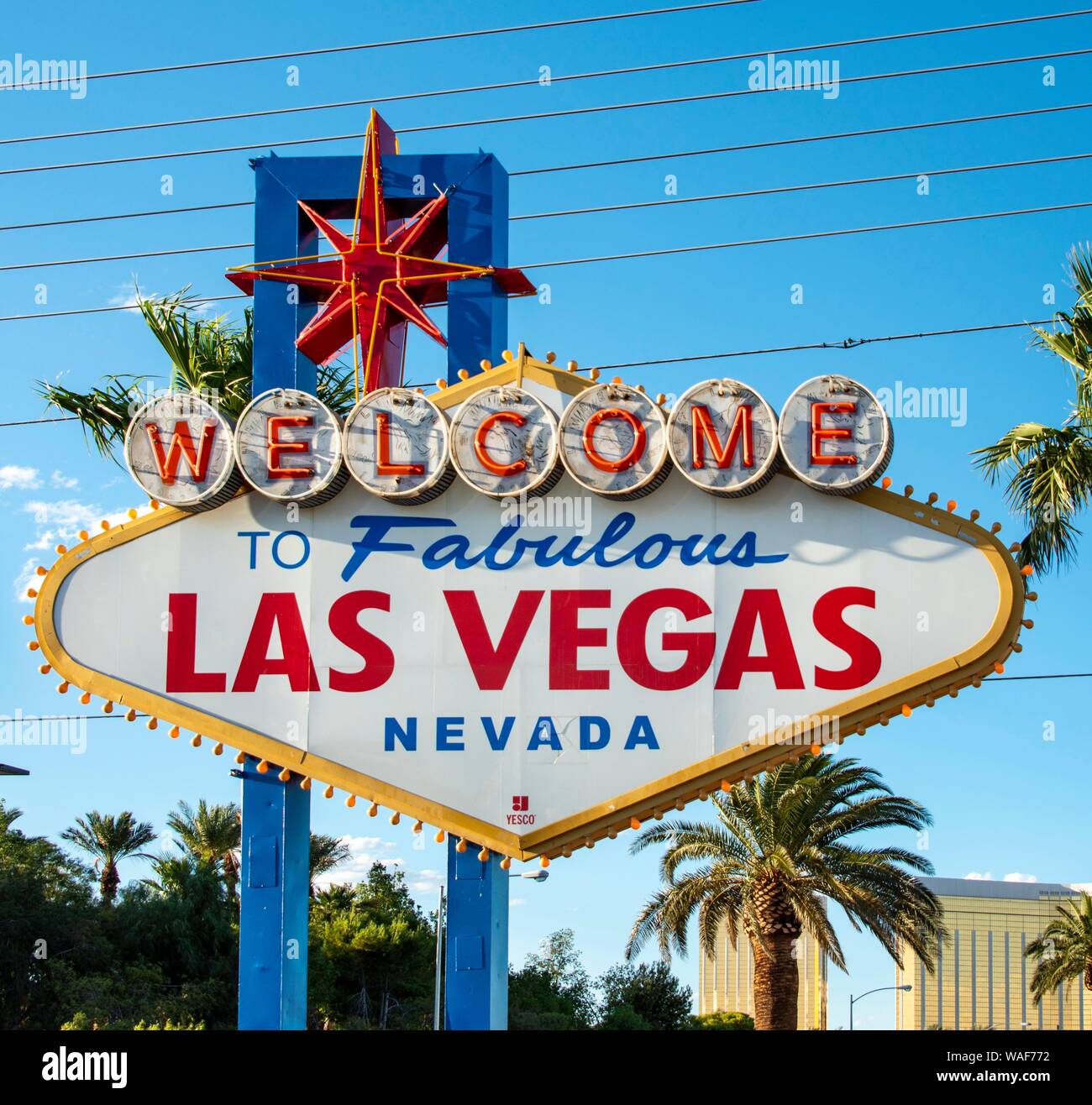 Las Vegas welcome Sign with Vegas Strip in background Stock Photo - Alamy