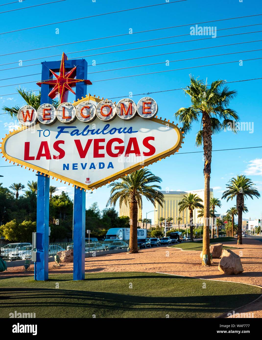Welcome to Fabulous Las Vegas, front of the Las Vegas Welcome sign, Las Vegas Strip, Las Vegas, Nevada, USA Stock Photo