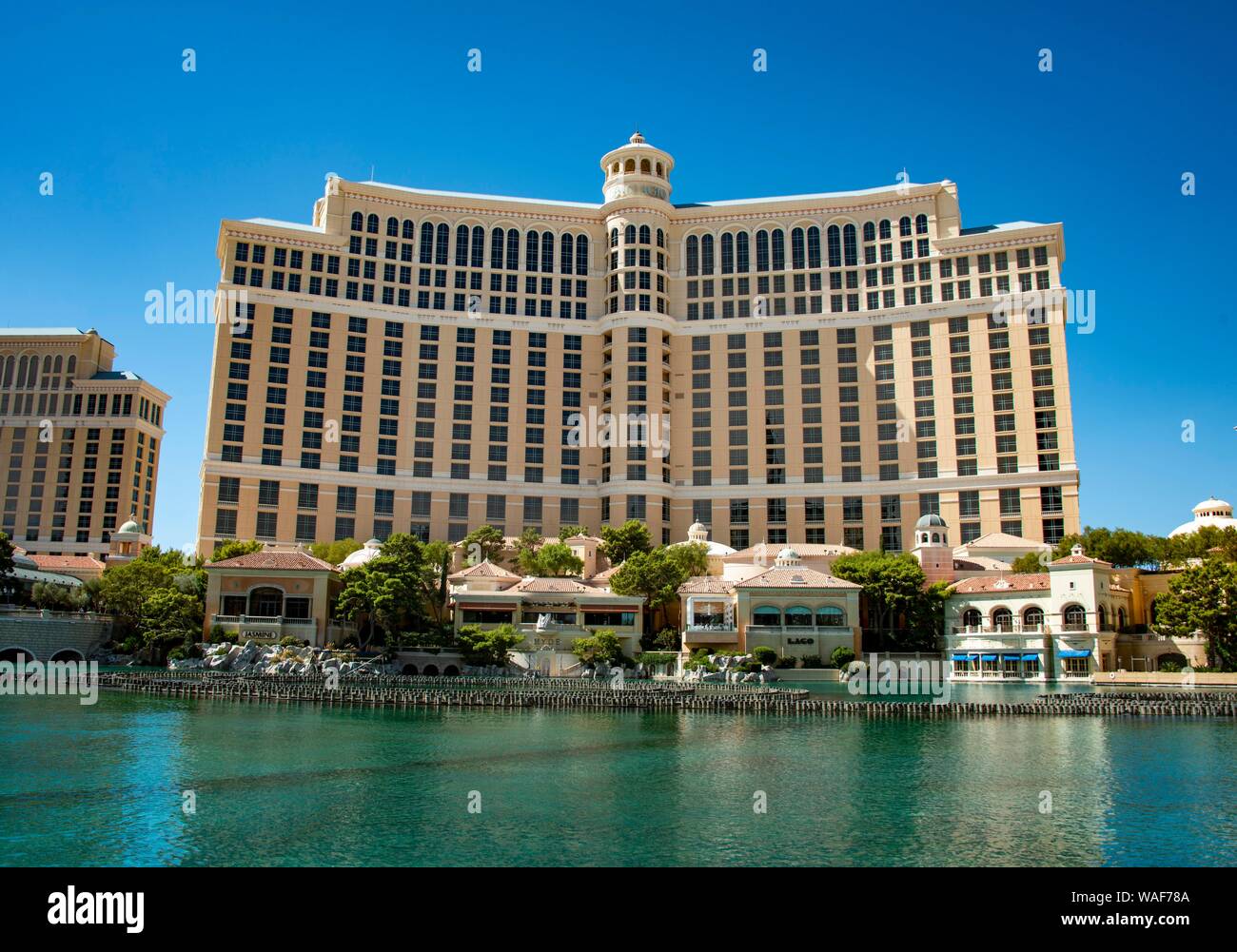 Hotel Bellagio with artificial lake, casino, luxury hotel, Las Vegas Strip, Las Vegas, Nevada, US Stock Photo