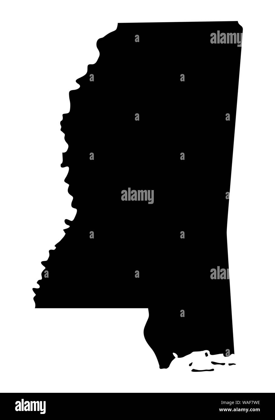 Mississippi dark silhouette map isolated on white background Stock ...