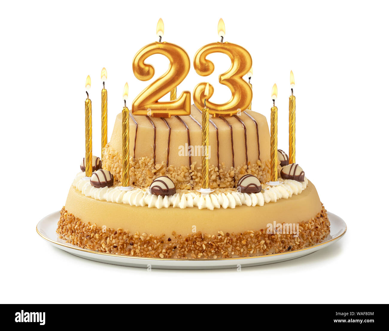 Festive Cake With Golden Candles Number 23 Stock Photo Alamy