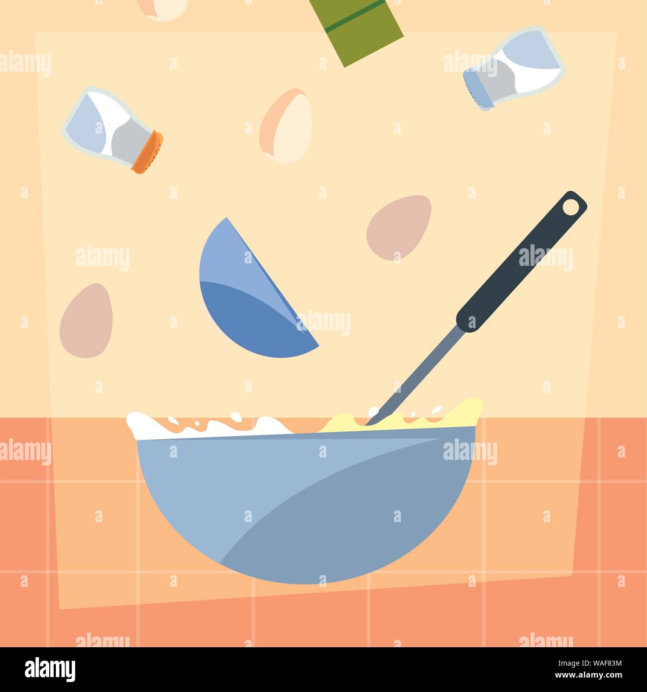 bowl spoon eggs salt preparation cooking vector illustration Stock ...