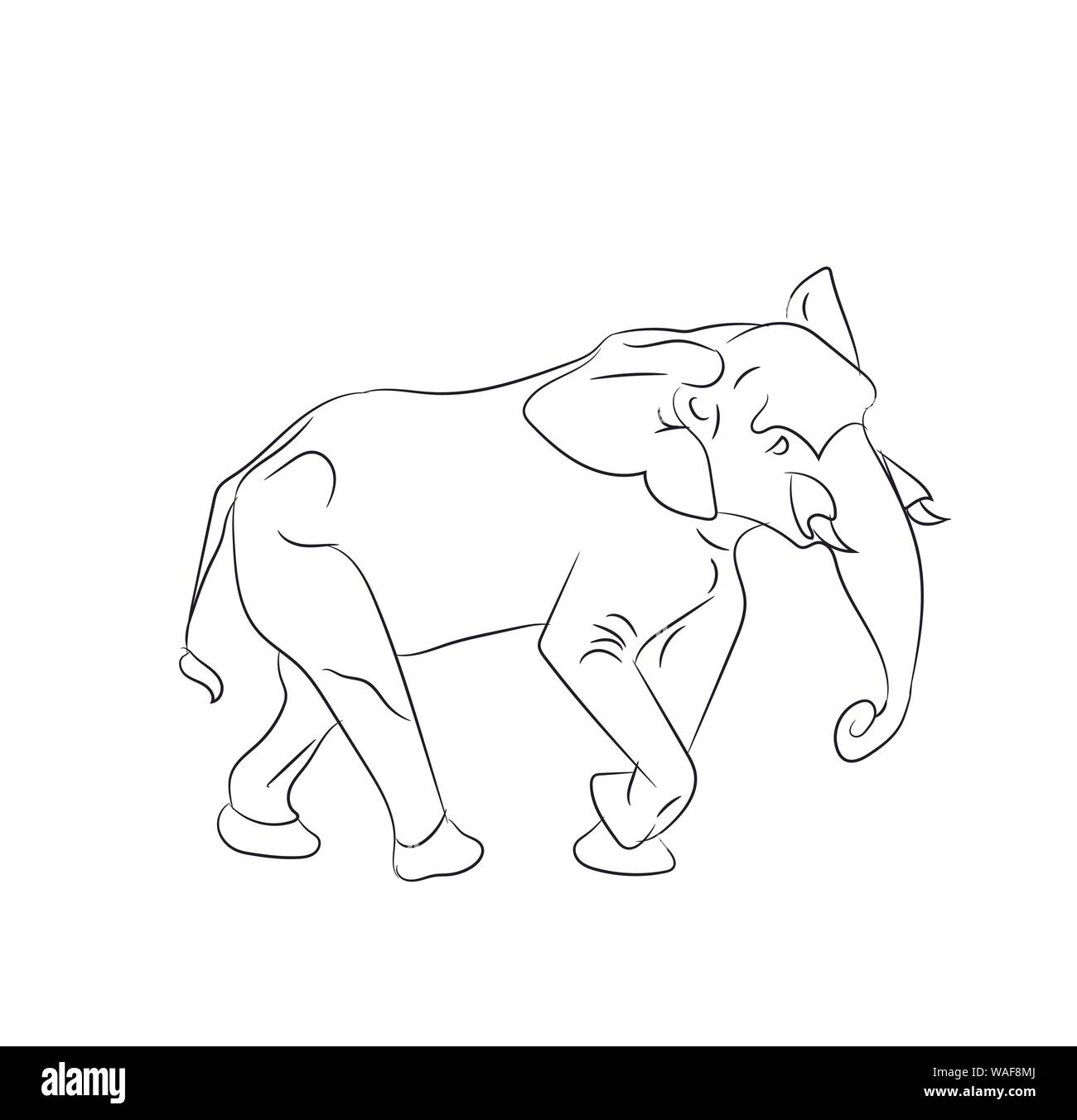 elephant graphic line, goes, vector, white background Stock Vector