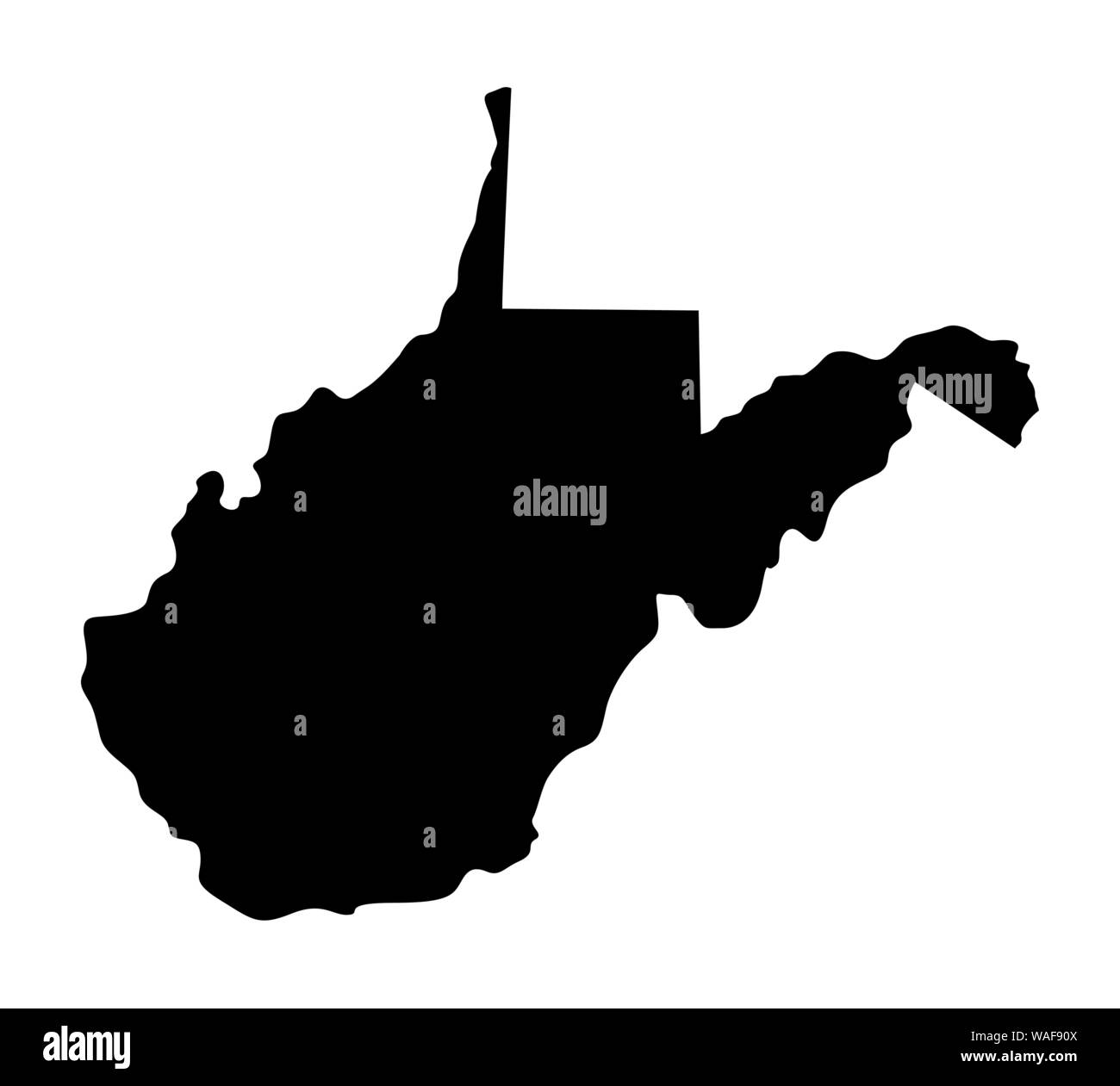 West Virginia dark silhouette map isolated on white background Stock ...
