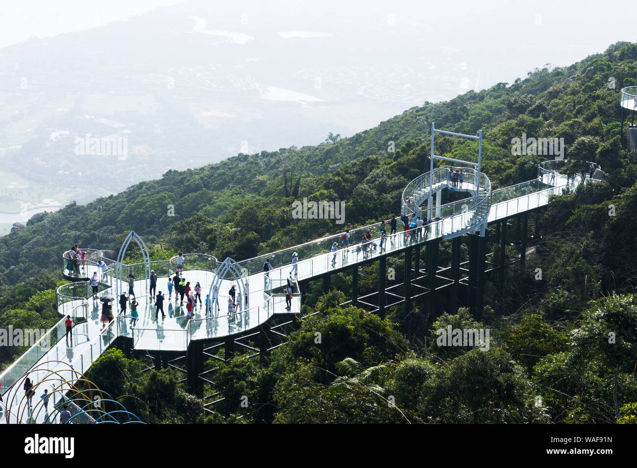 glass bridge in Yalong Bay Tropical Paradise Forest Park. China Hainan Stock Photo