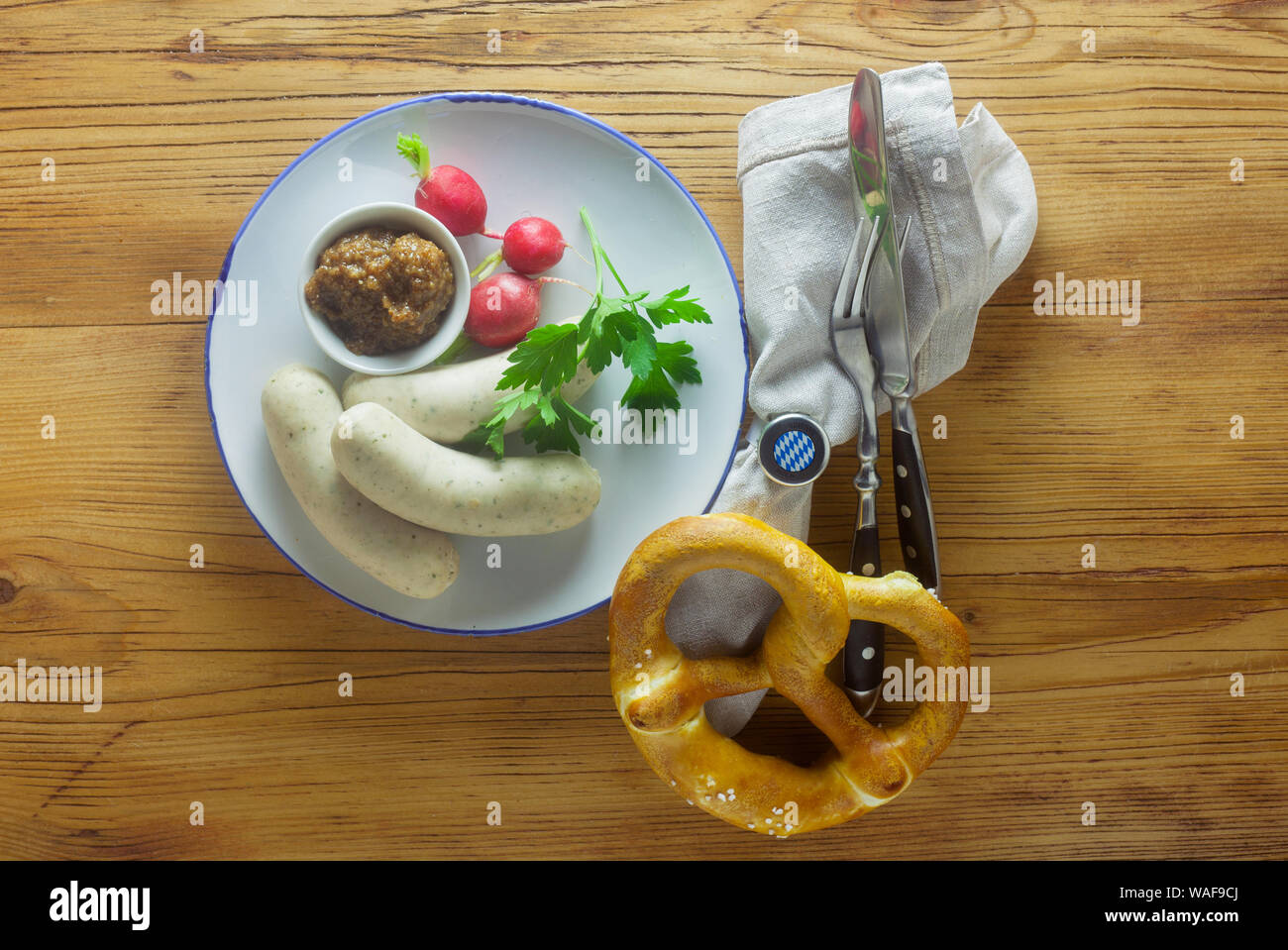 Traditional Bavarian Food On A Wooden Background Stock Photo