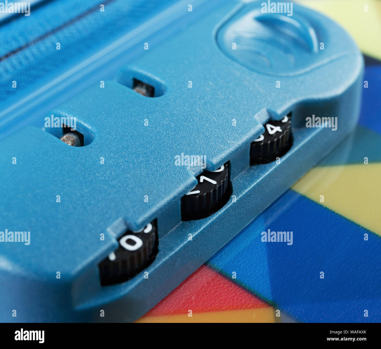 Combination lock on suitcase closeup Stock Photo Alamy