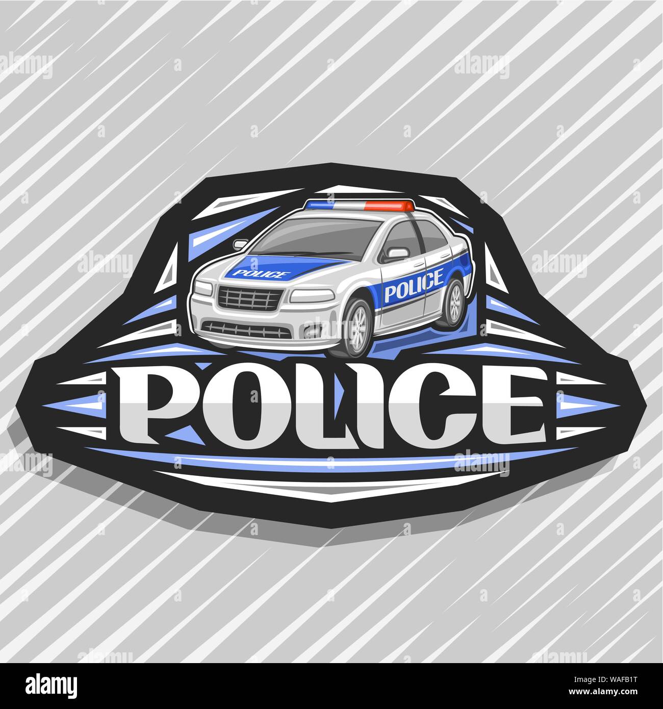 Vector logo for Police Car, black decorative sign with illustration of modern sedan of municipal road department, original lettering for word police, Stock Vector