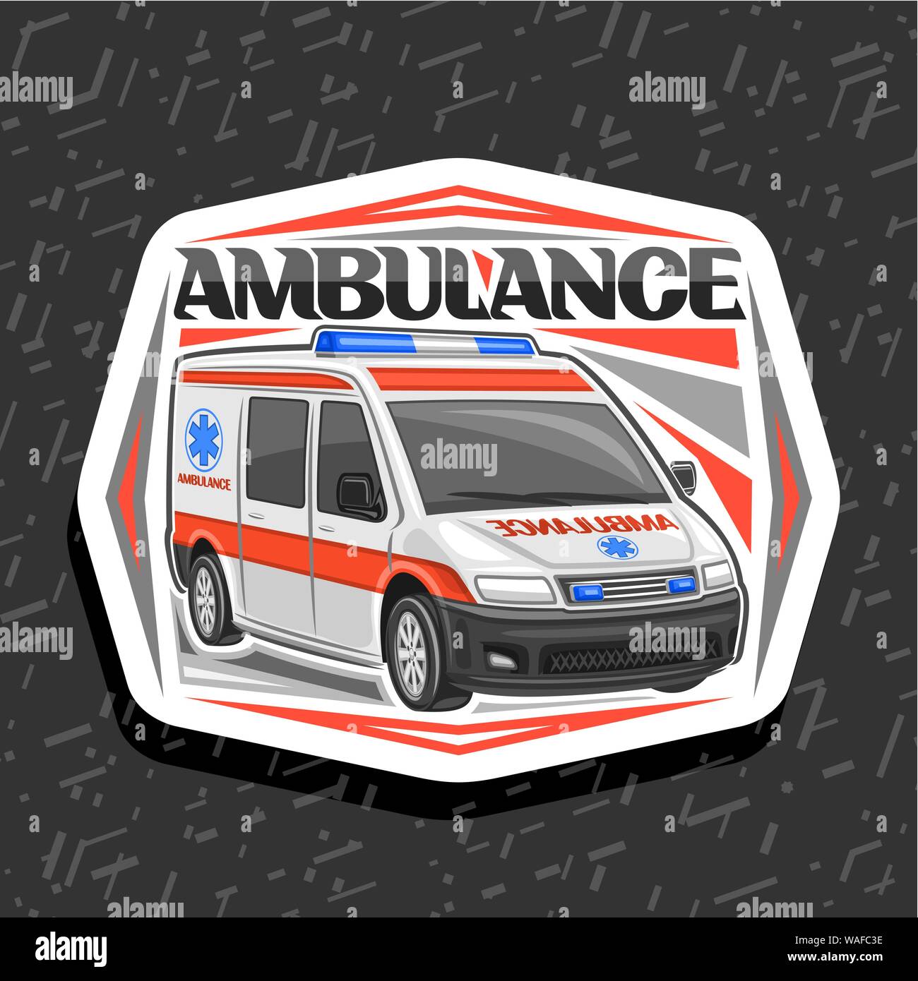 Vector Logo For Ambulance Decorative Cut Paper Badge With White Van For Emergency With Blue Alarm Flashers Original Lettering For Word Ambulance Si Stock Vector Image Art Alamy