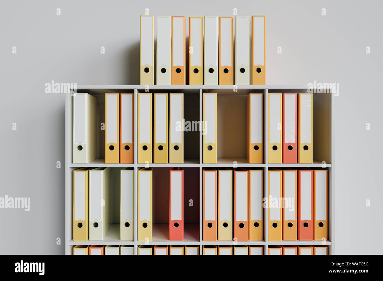Cluttered shelf with colorful folders as 3d Rendering Stock Photo