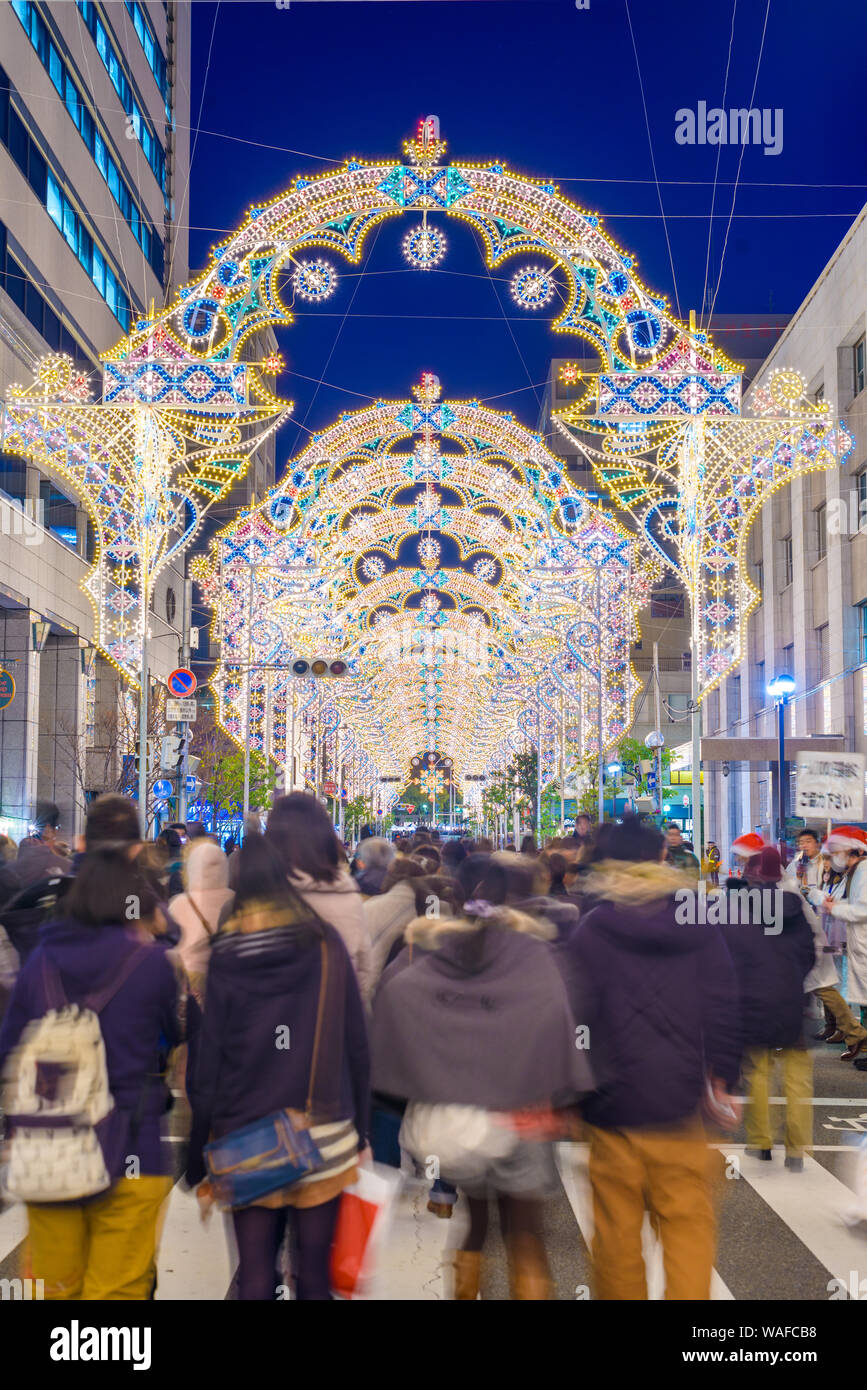 KOBE, JAPAN - DECEMBER 12, 2012: Luminarie light festival. The annual festival remembers the 1995 Great Hanshin Earthquake and the subsequent revival Stock Photo